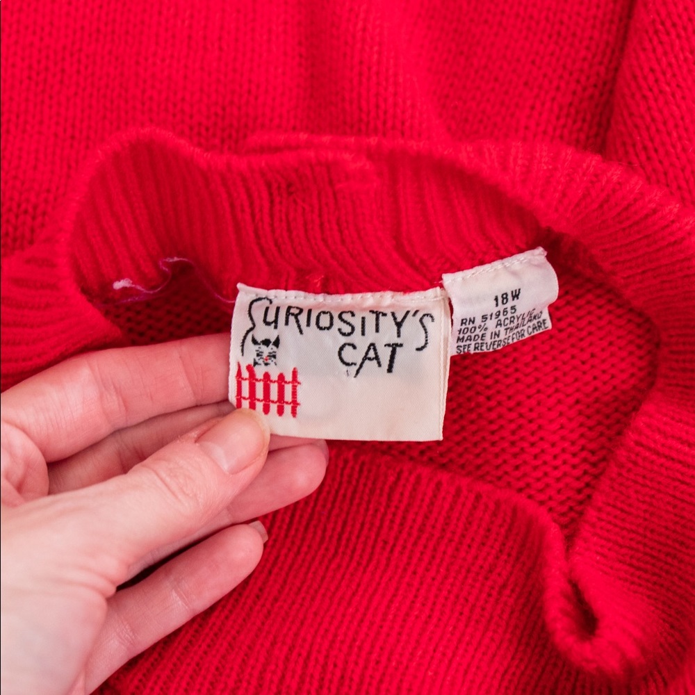Vintage 80s red floral knit mock neck sweater - Picture 5 of 5